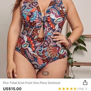 SHEIN Plus Tribal knot One Piece Swimsuit